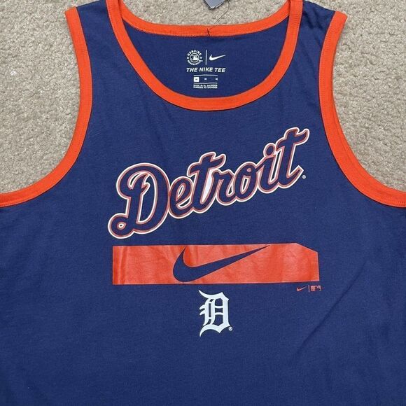 MLB The Nike Tee Detroit Tigers Navy Orange Baseball Mens Tank Top Shirt Medium - Picture 2 of 8